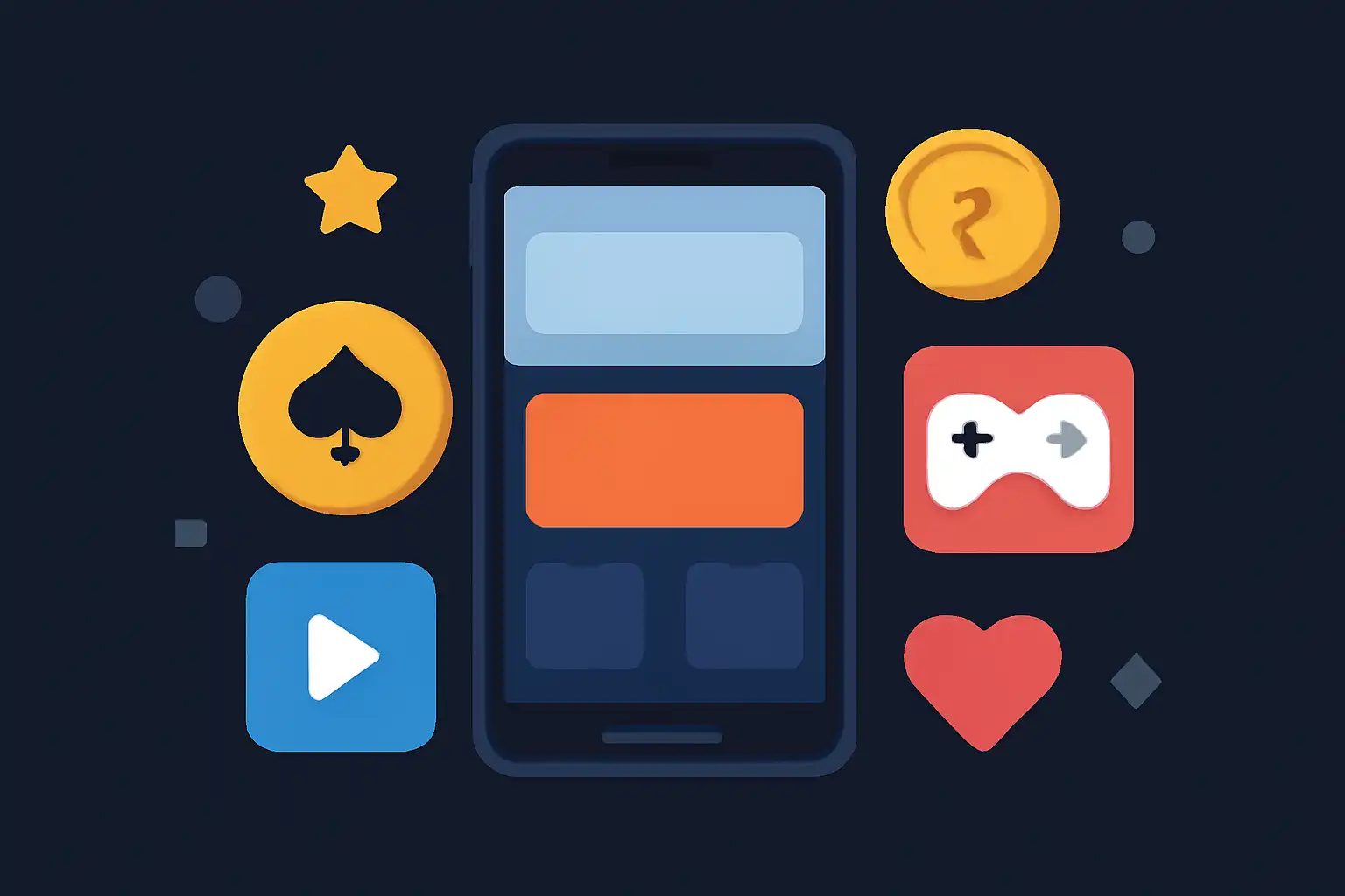 Hero illustration: 91 Game, modern flat design, dark background, brand-neutral, icons and shapes only, no text